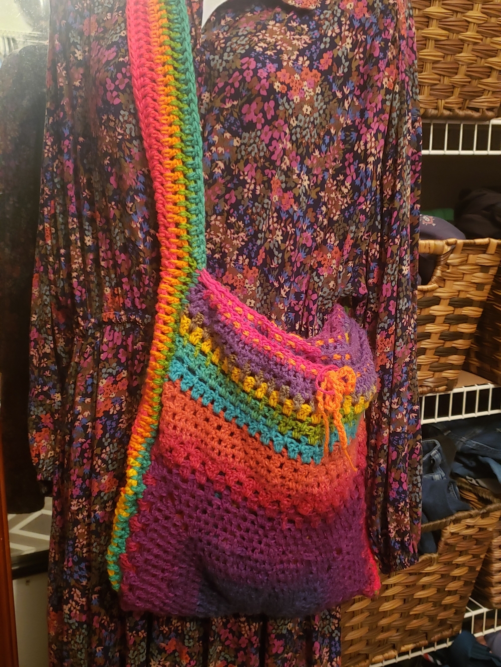 Handmade Rainbow Crochet Shoulder Bag - Multicolor